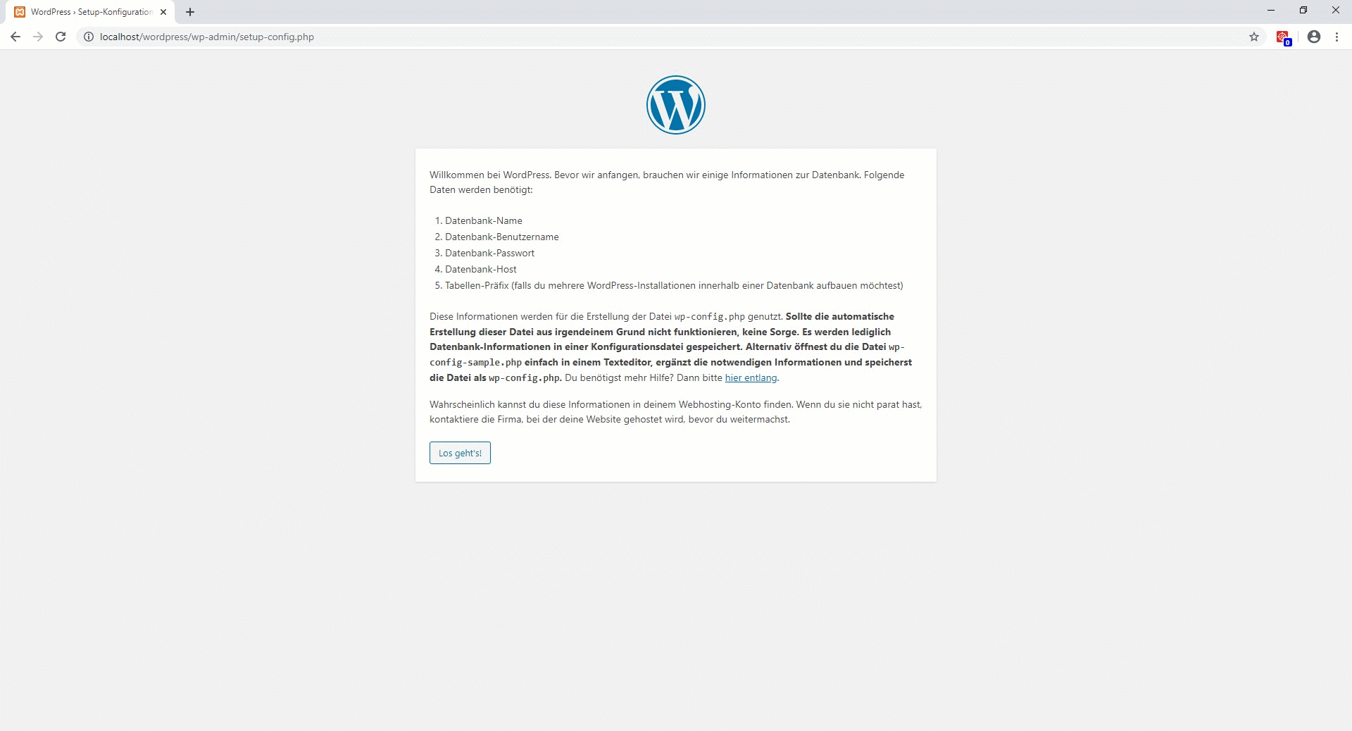 Wordpress lokal Installation